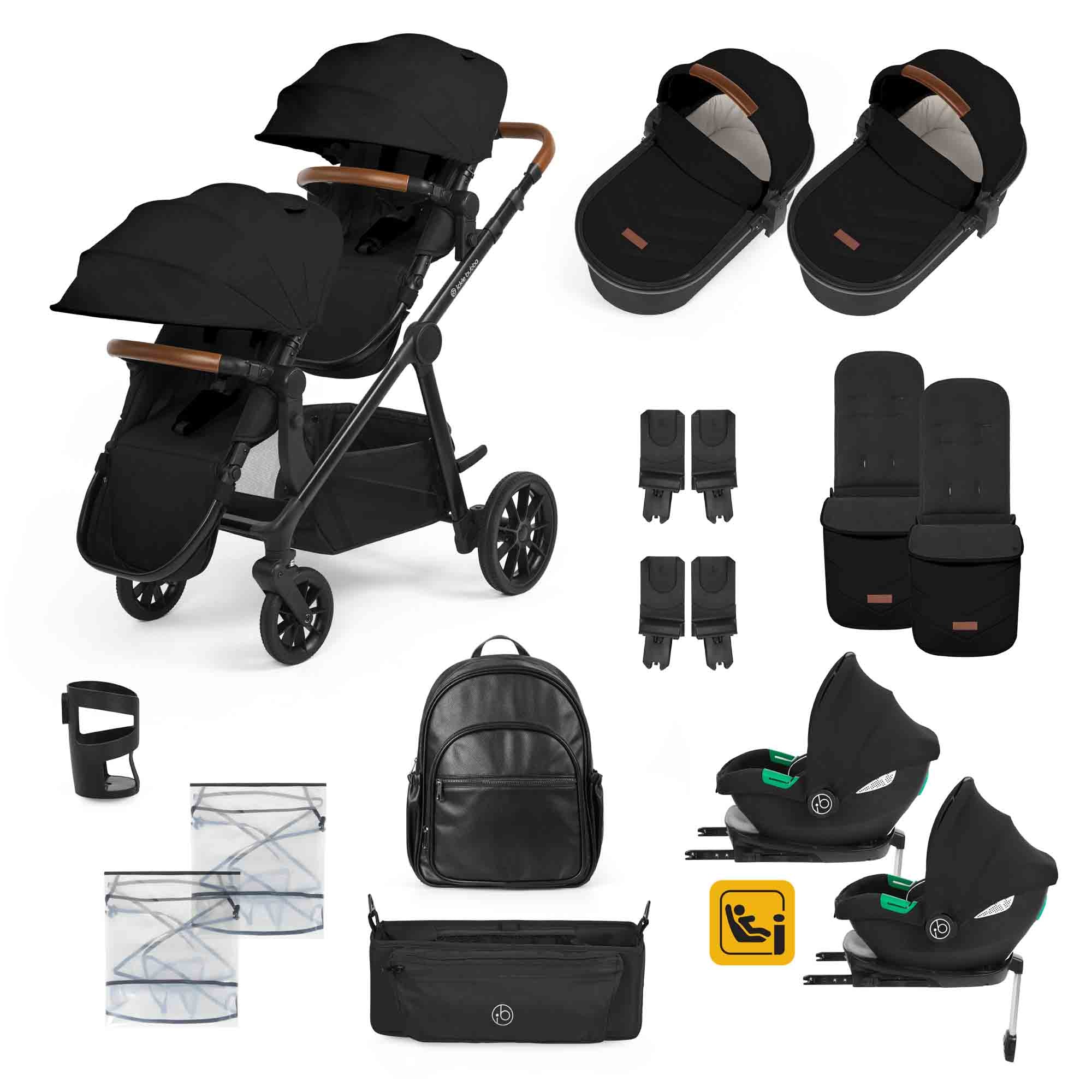 Virgo Twin 18 Piece Travel System with i-Size Cirrus Car Seats ISOFIX Bases