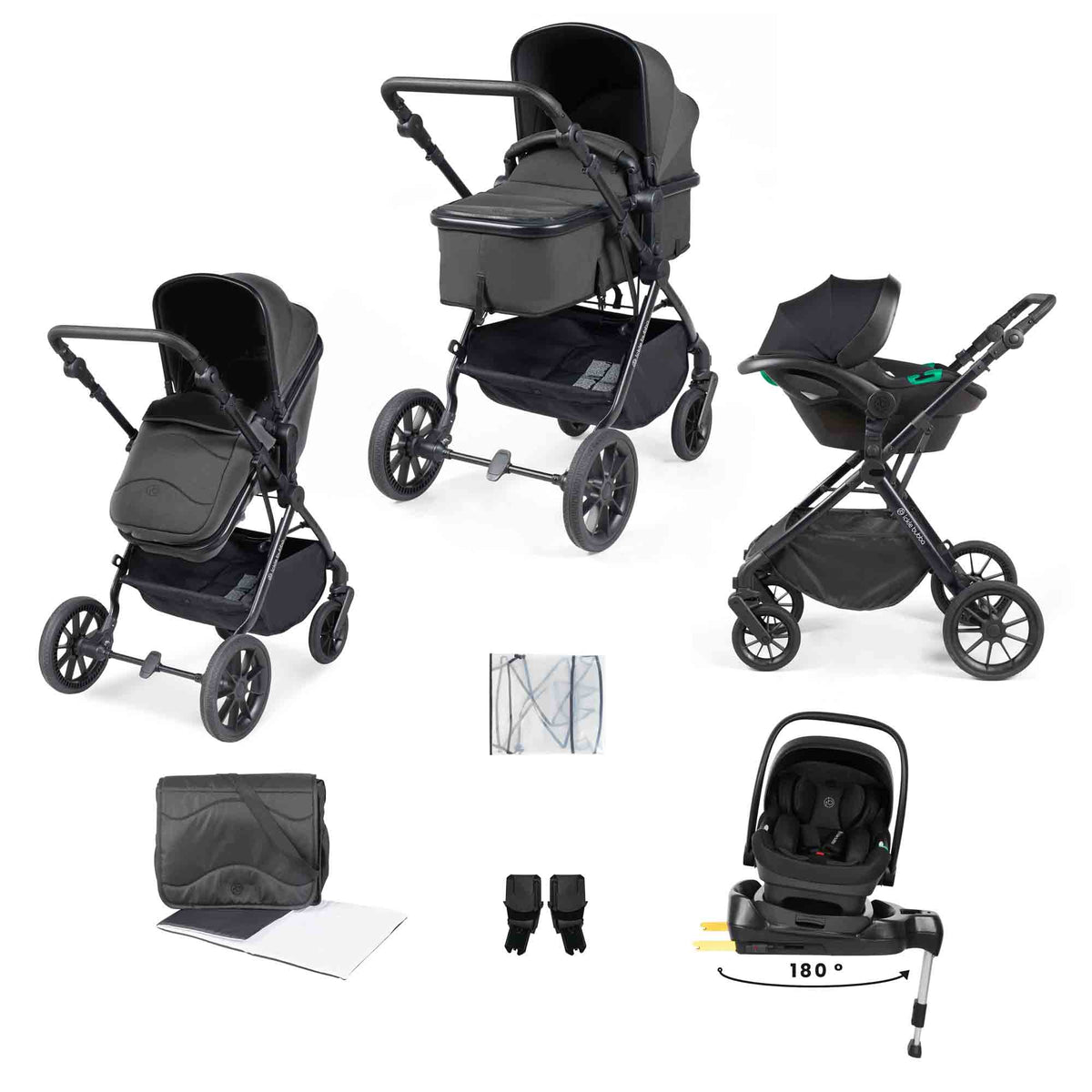 Cosmo 9 Piece Travel System with i-Size Nimbus 180° Spin Car Seat & ISOFIX Base