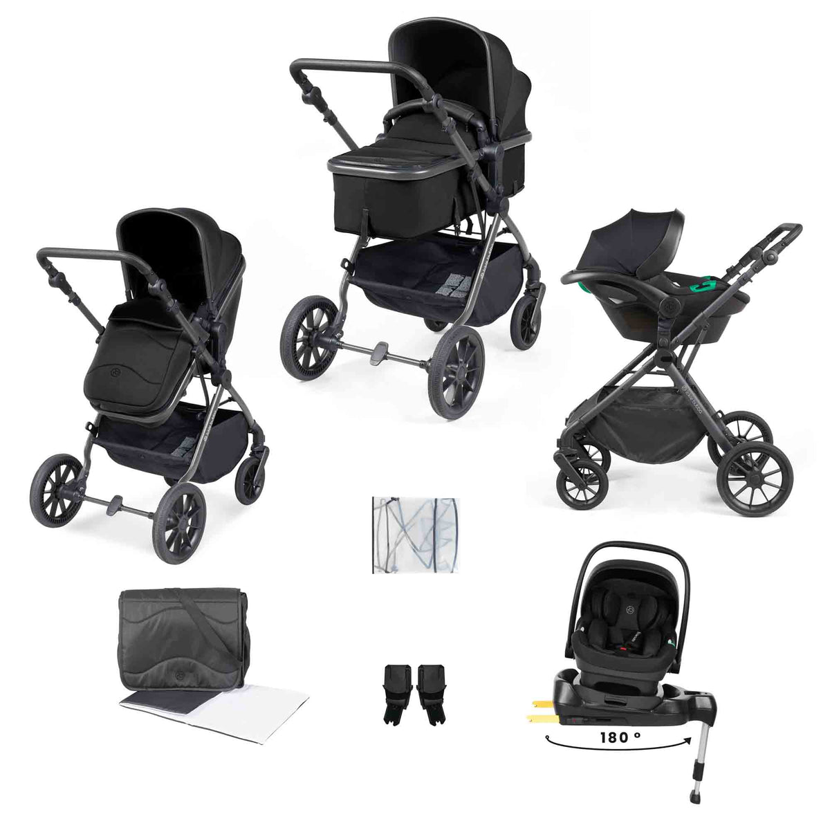 Cosmo 9 Piece Travel System with i-Size Nimbus 180° Spin Car Seat & ISOFIX Base