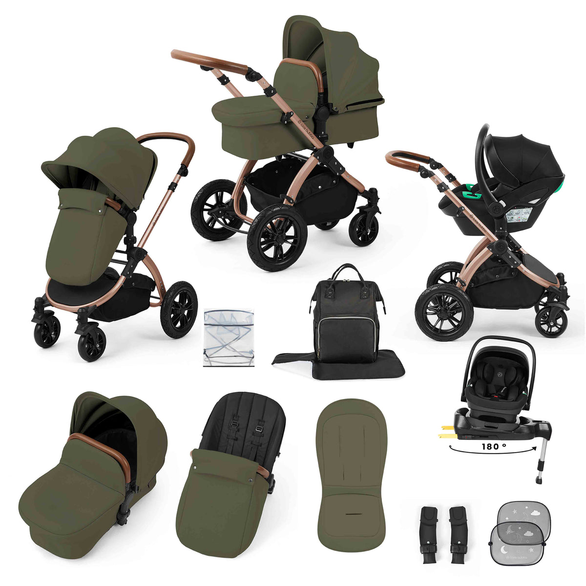 Stomp Luxe 12 Piece Travel System with i-Size Nimbus 180° Spin Car Seat & ISOFIX Base