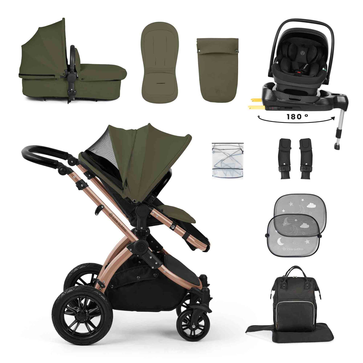 Stomp Luxe 12 Piece Travel System with i-Size Nimbus 180° Spin Car Seat & ISOFIX Base