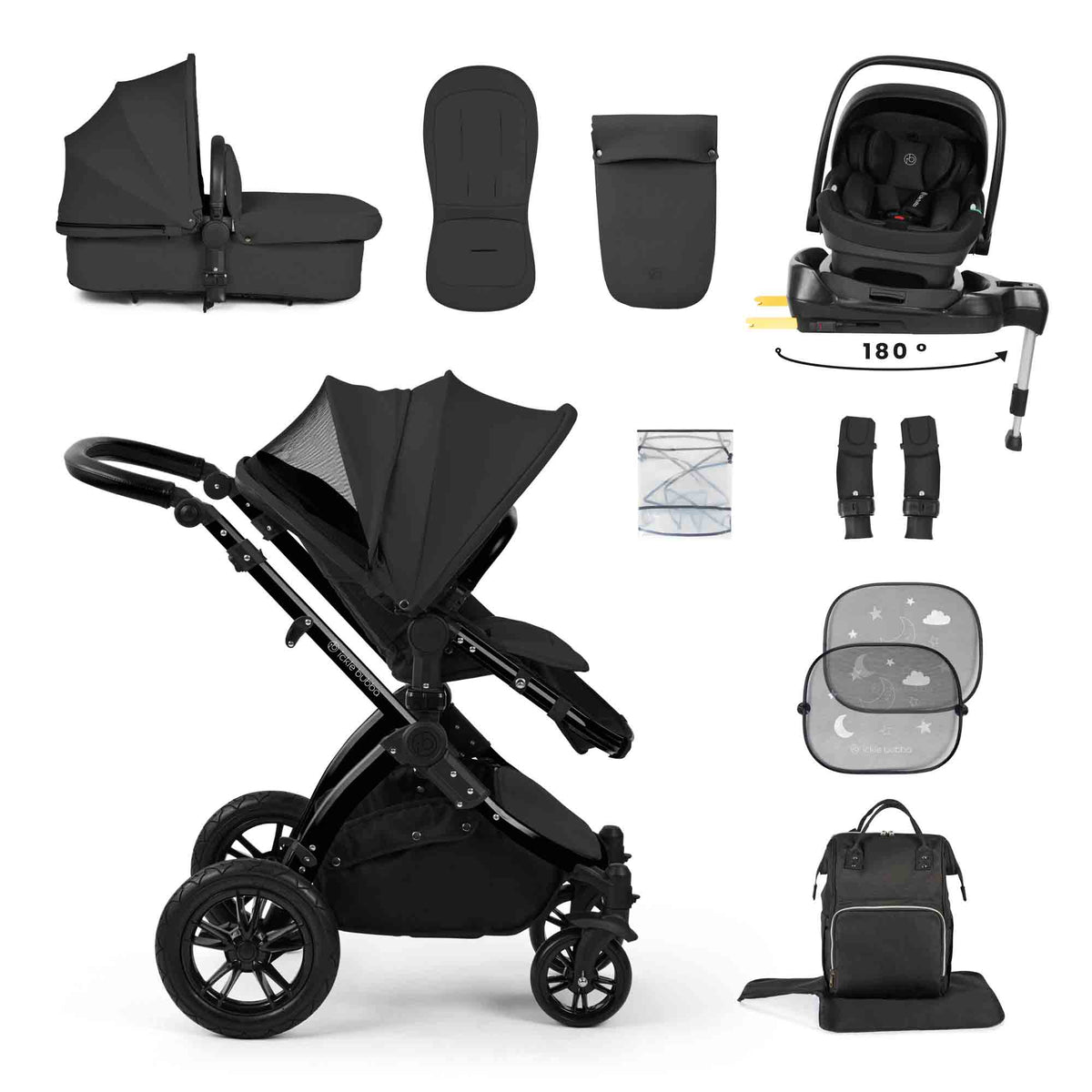 Stomp Luxe 12 Piece Travel System with i-Size Nimbus 180° Spin Car Seat & ISOFIX Base