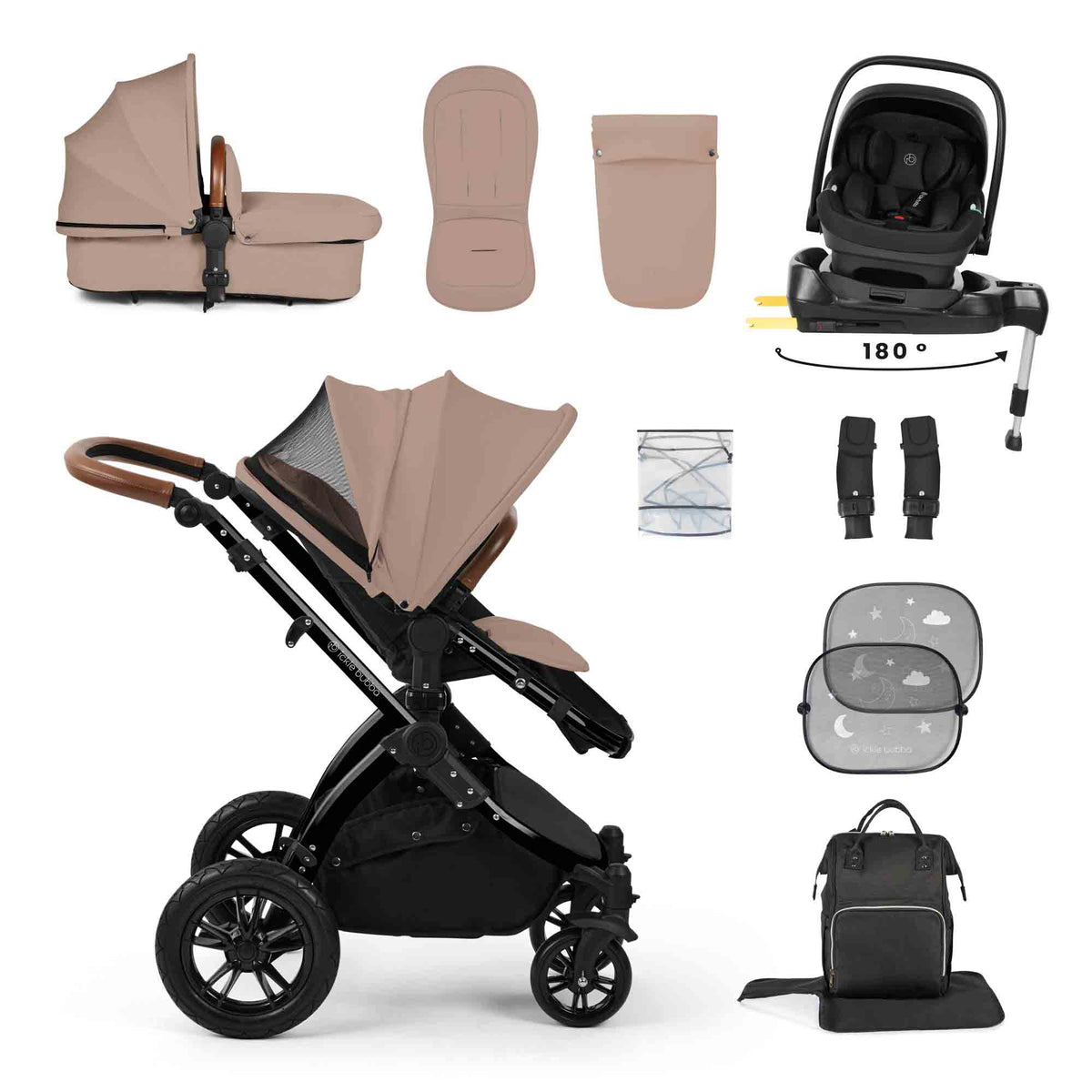 Stomp Luxe 12 Piece Travel System with i-Size Nimbus 180° Spin Car Seat & ISOFIX Base