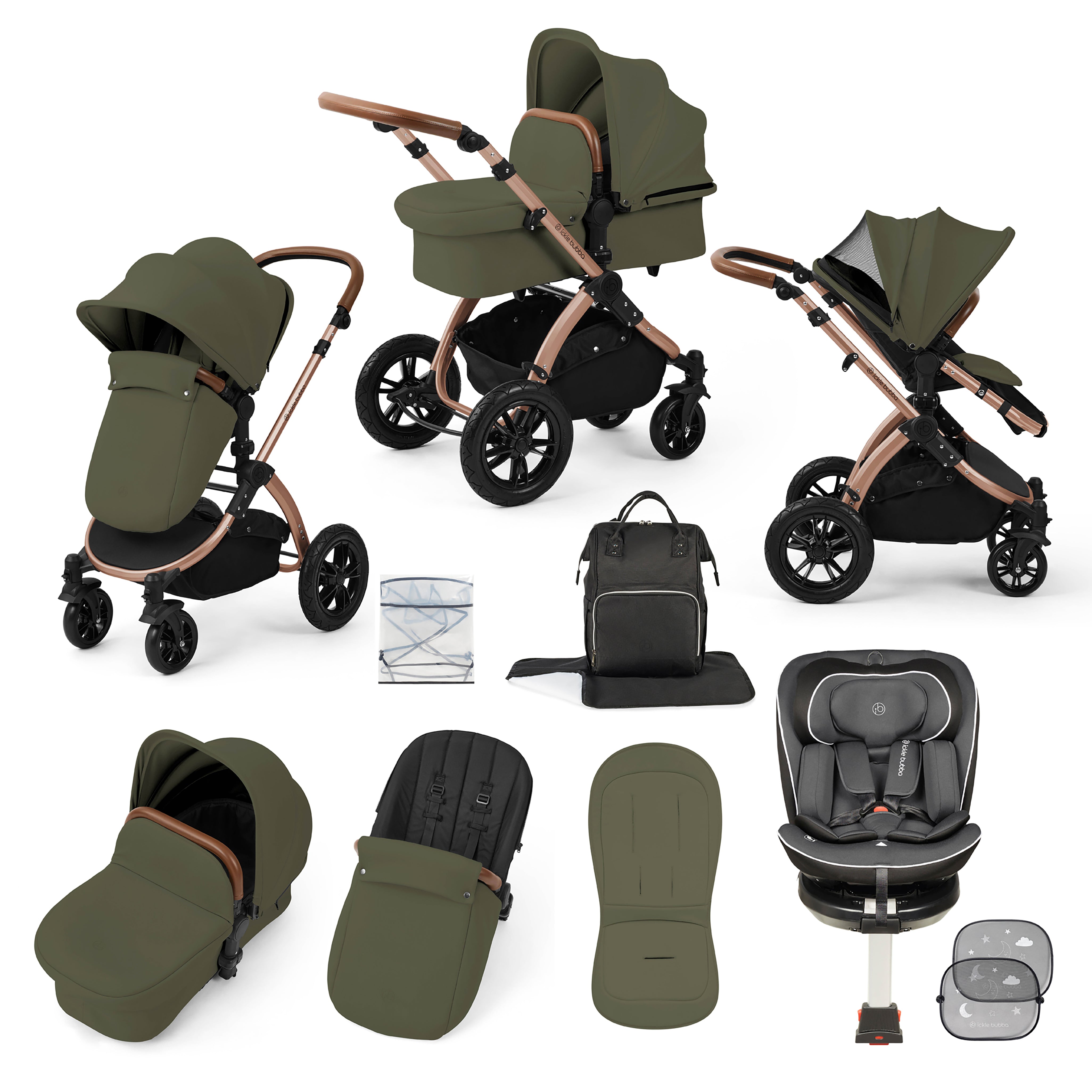 Stomp Luxe Travel Bundle with (Dark Grey) Radial i-Size Plus 360 Spin 40-150cm Isofix Car Seat