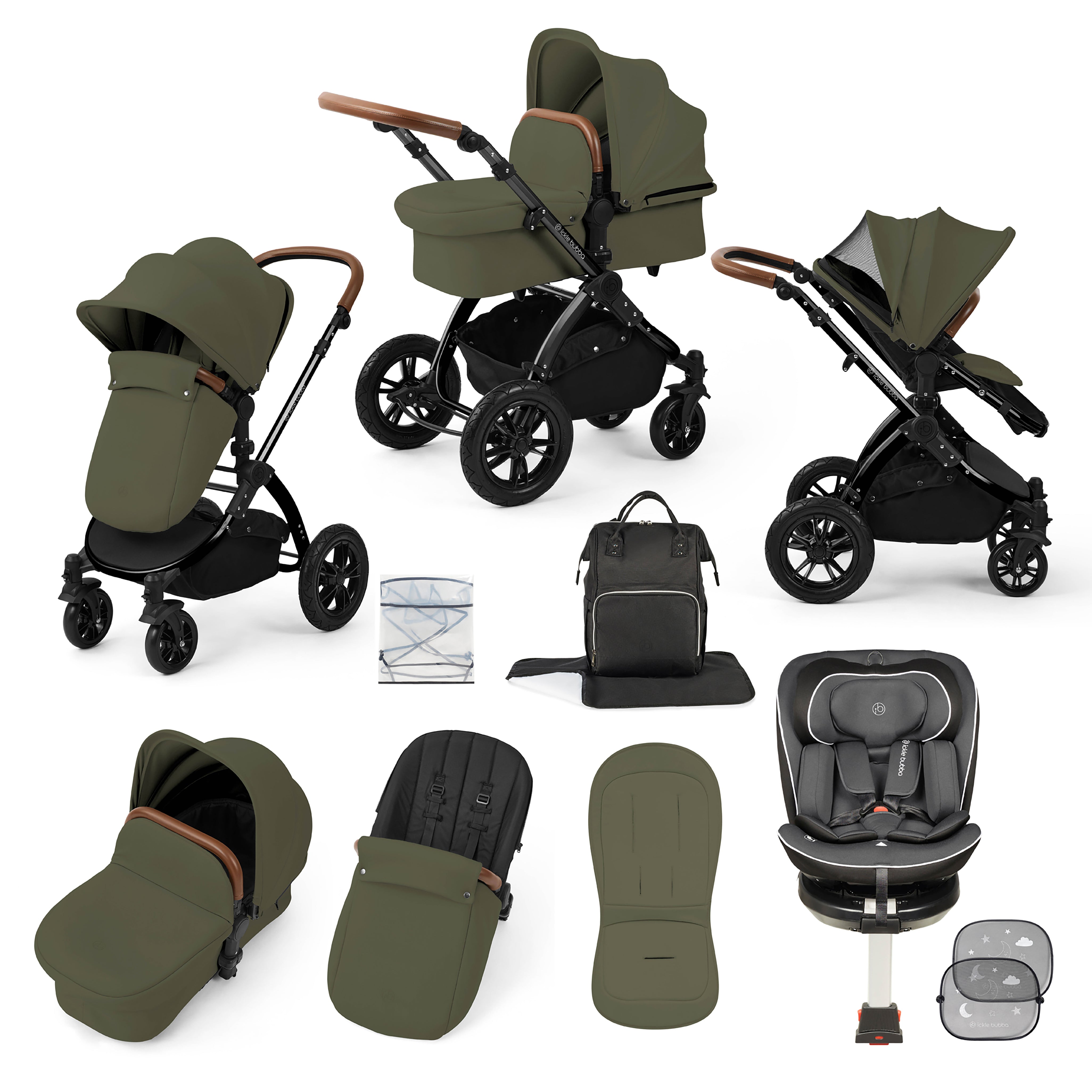 Stomp Luxe Travel Bundle with (Dark Grey) Radial i-Size Plus 360 Spin 40-150cm Isofix Car Seat