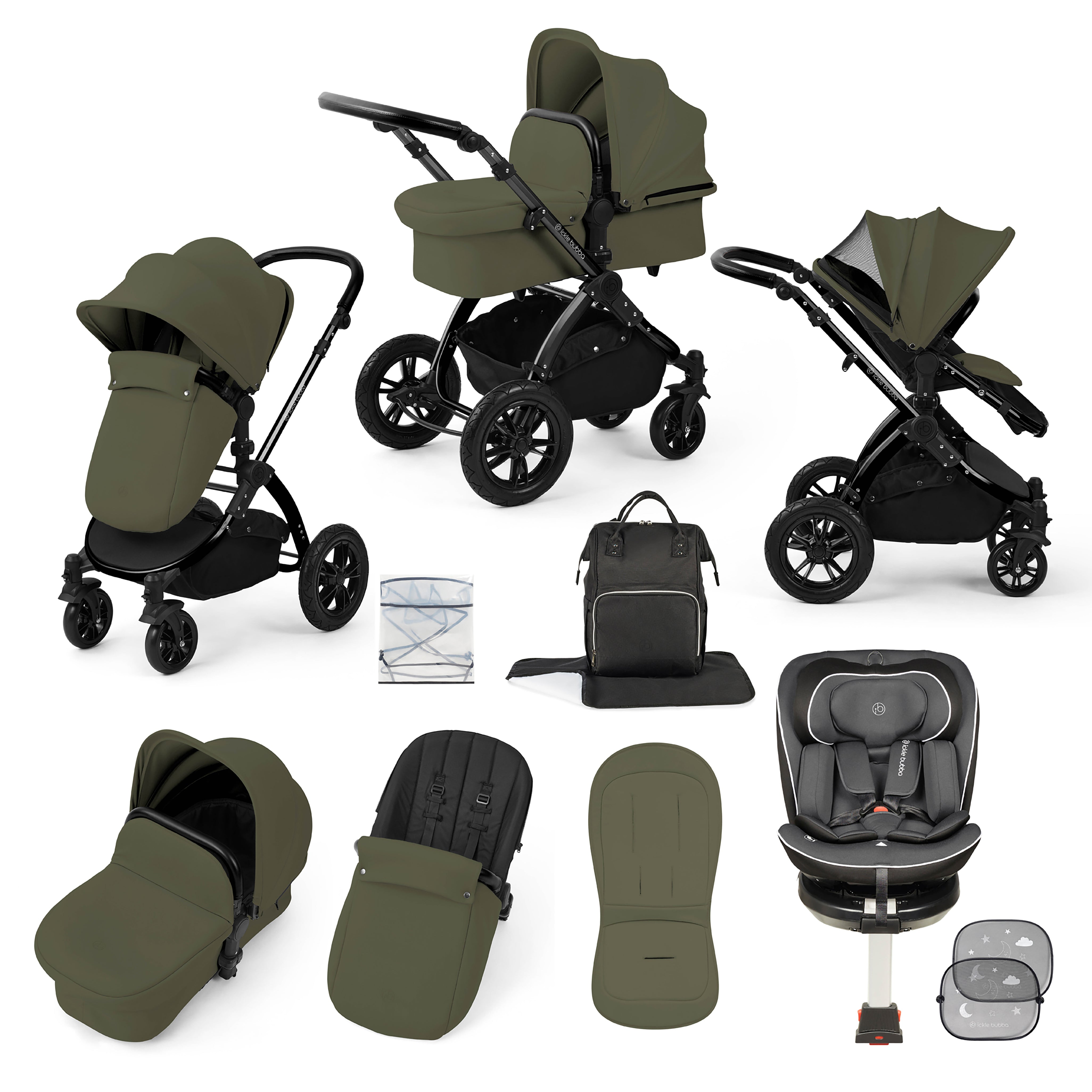Stomp Luxe Travel Bundle with (Dark Grey) Radial i-Size Plus 360 Spin 40-150cm Isofix Car Seat