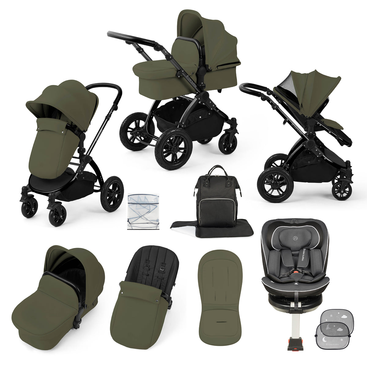 Stomp Luxe Travel Bundle with (Dark Grey) Radial i-Size Plus 360 Spin 40-150cm Isofix Car Seat