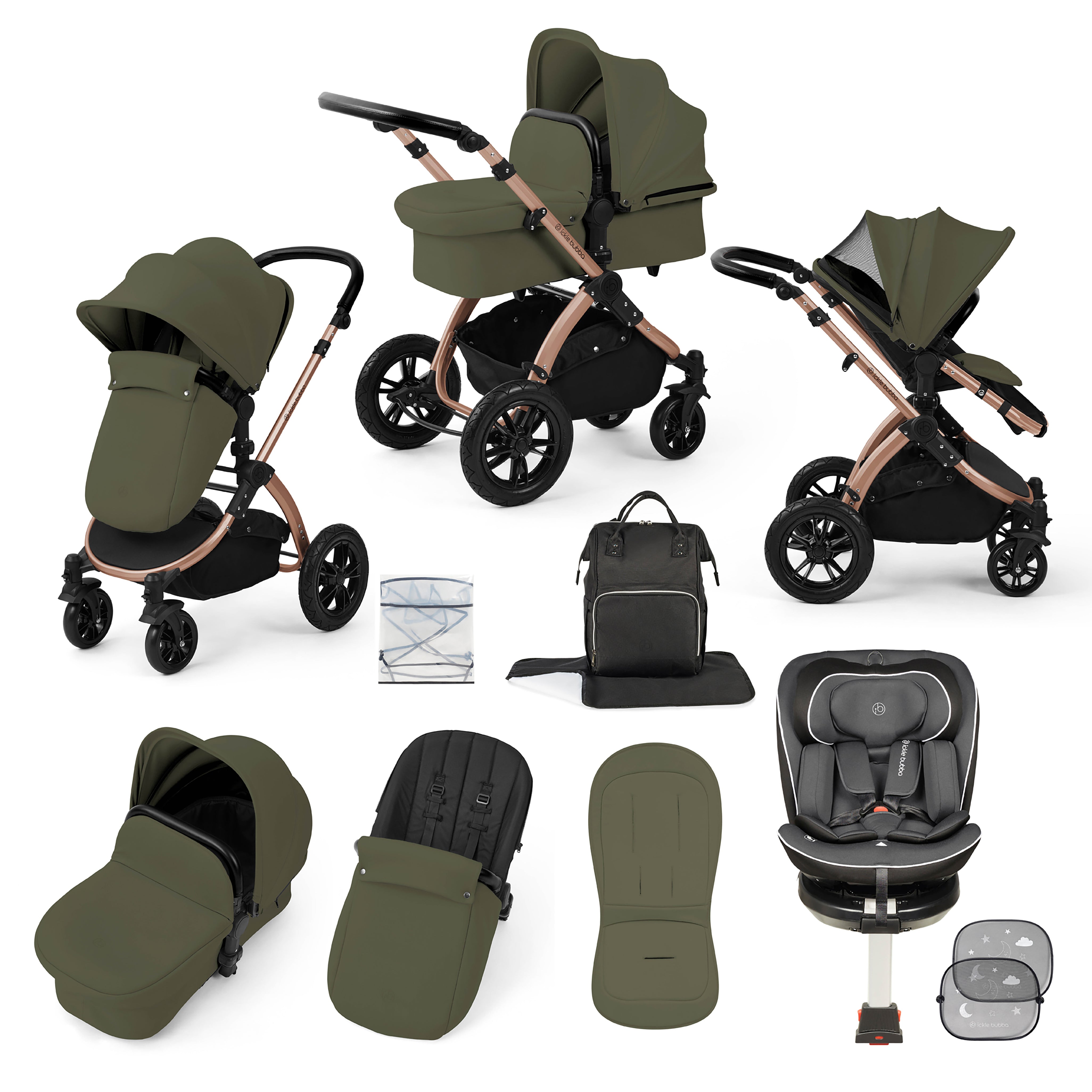 Stomp Luxe Travel Bundle with (Dark Grey) Radial i-Size Plus 360 Spin 40-150cm Isofix Car Seat