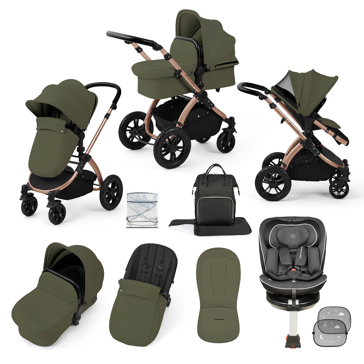 Stomp Luxe Travel Bundle with (Dark Grey) Radial i-Size Plus 360 Spin 40-150cm Isofix Car Seat