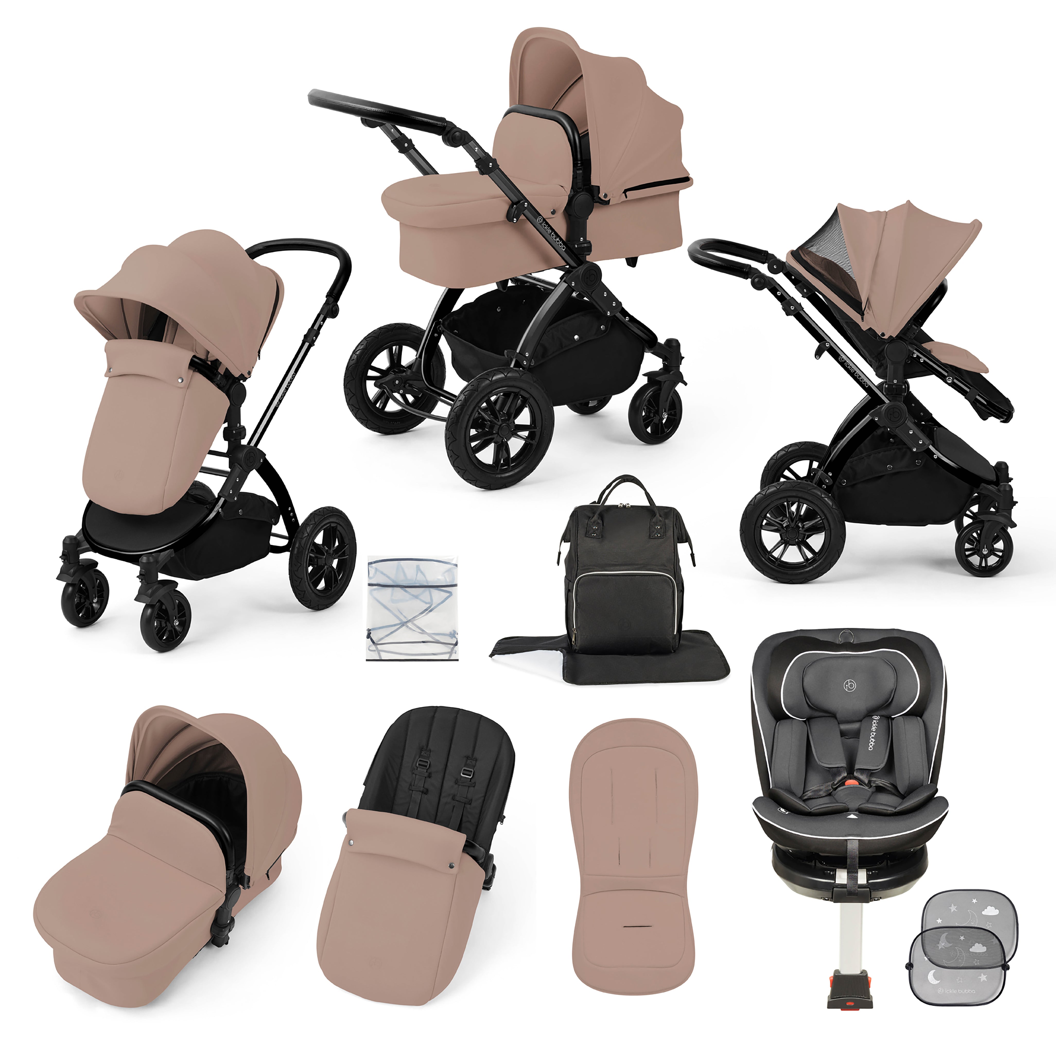 Stomp Luxe Travel Bundle with (Dark Grey) Radial i-Size Plus 360 Spin 40-150cm Isofix Car Seat
