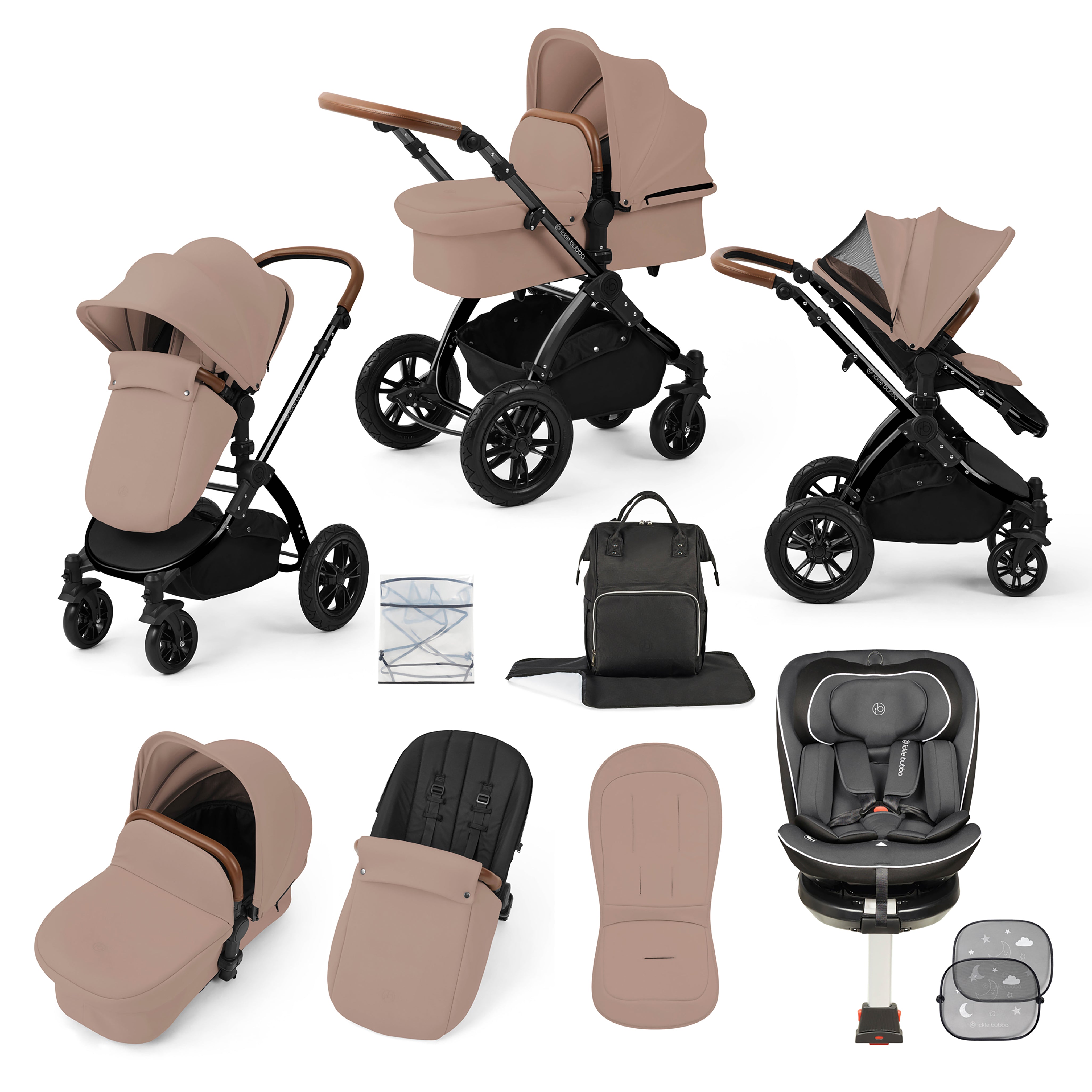 Stomp Luxe Travel Bundle with (Dark Grey) Radial i-Size Plus 360 Spin 40-150cm Isofix Car Seat