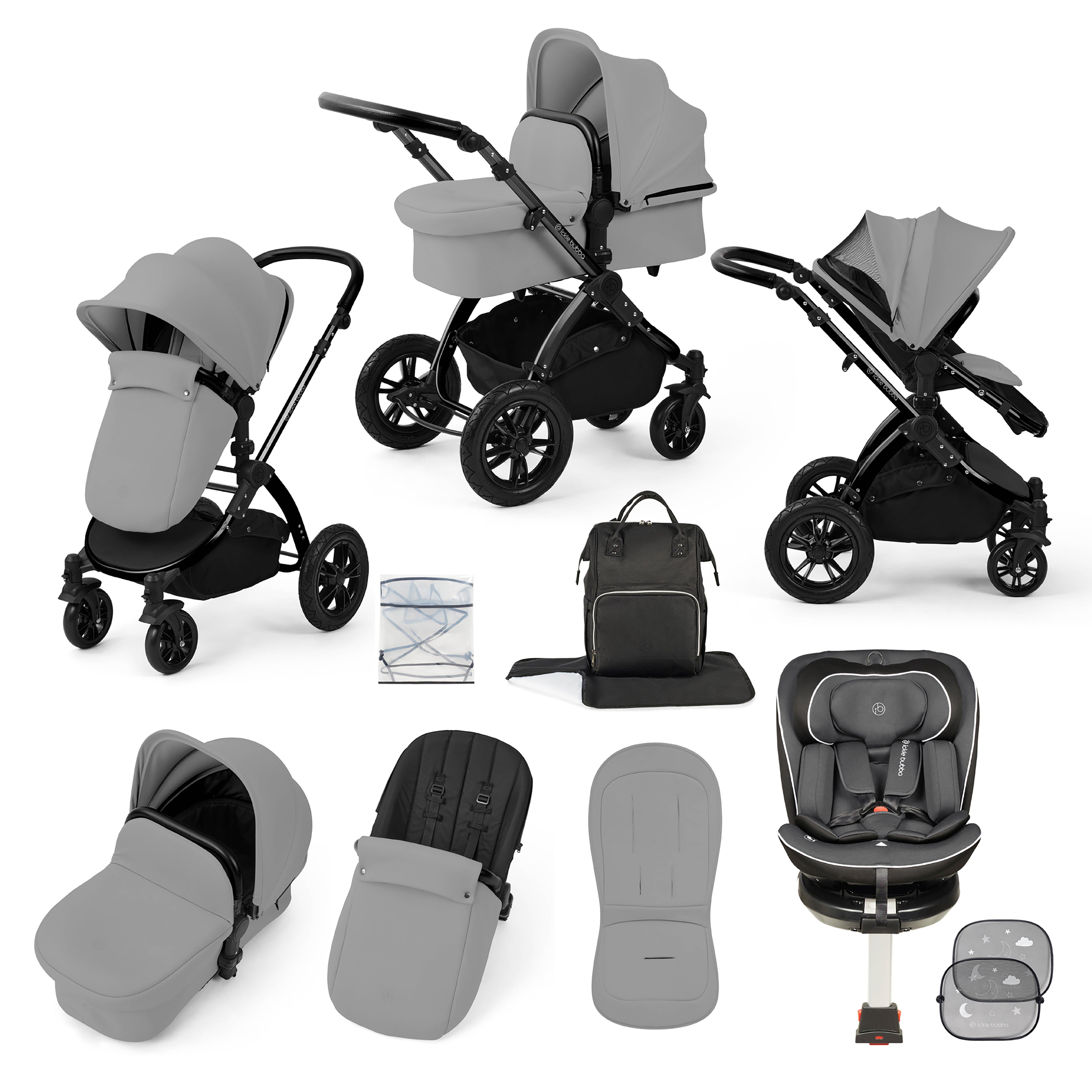 Stomp Luxe Travel Bundle with (Dark Grey) Radial i-Size Plus 360 Spin 40-150cm Isofix Car Seat