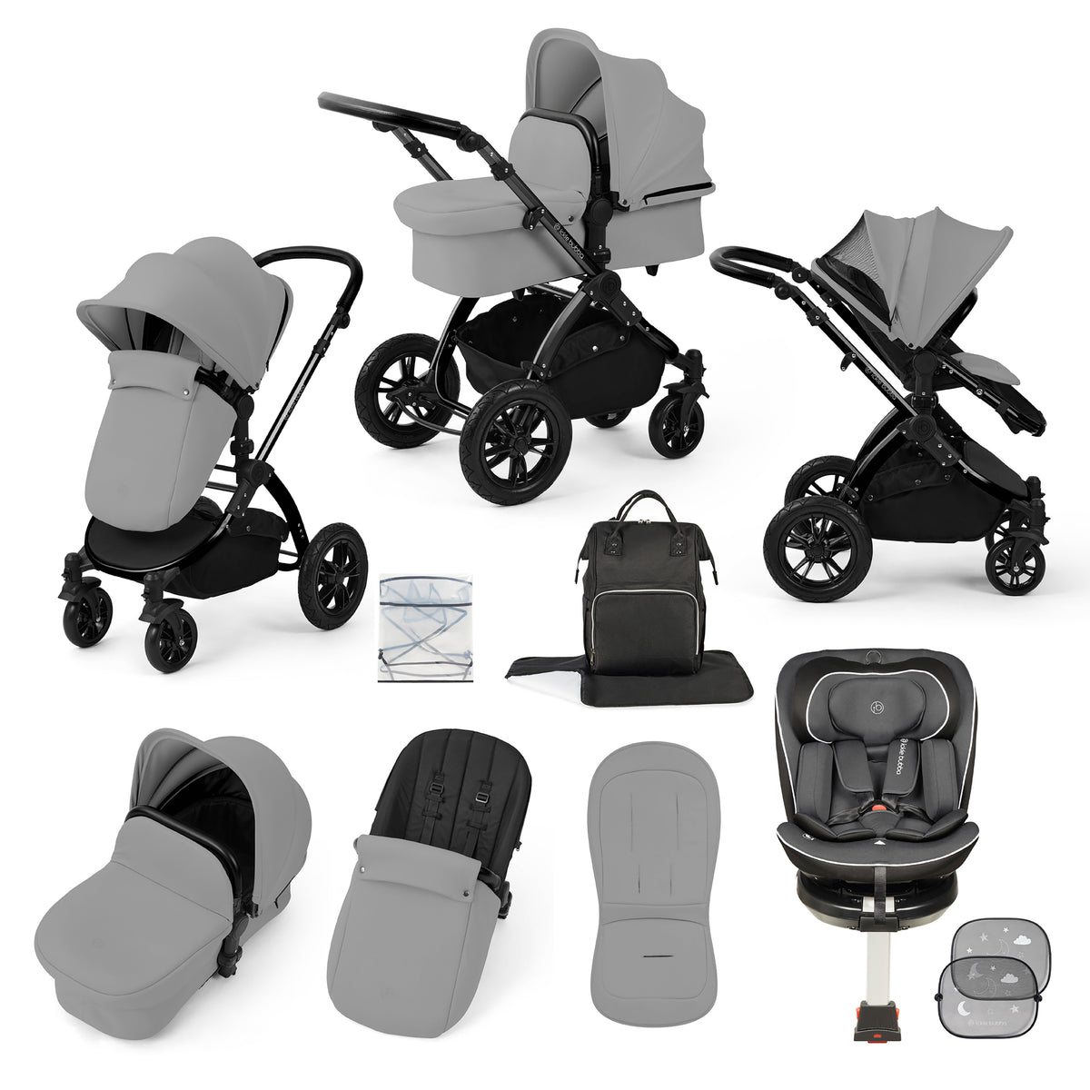 Stomp Luxe Travel Bundle with (Dark Grey) Radial i-Size Plus 360 Spin 40-150cm Isofix Car Seat