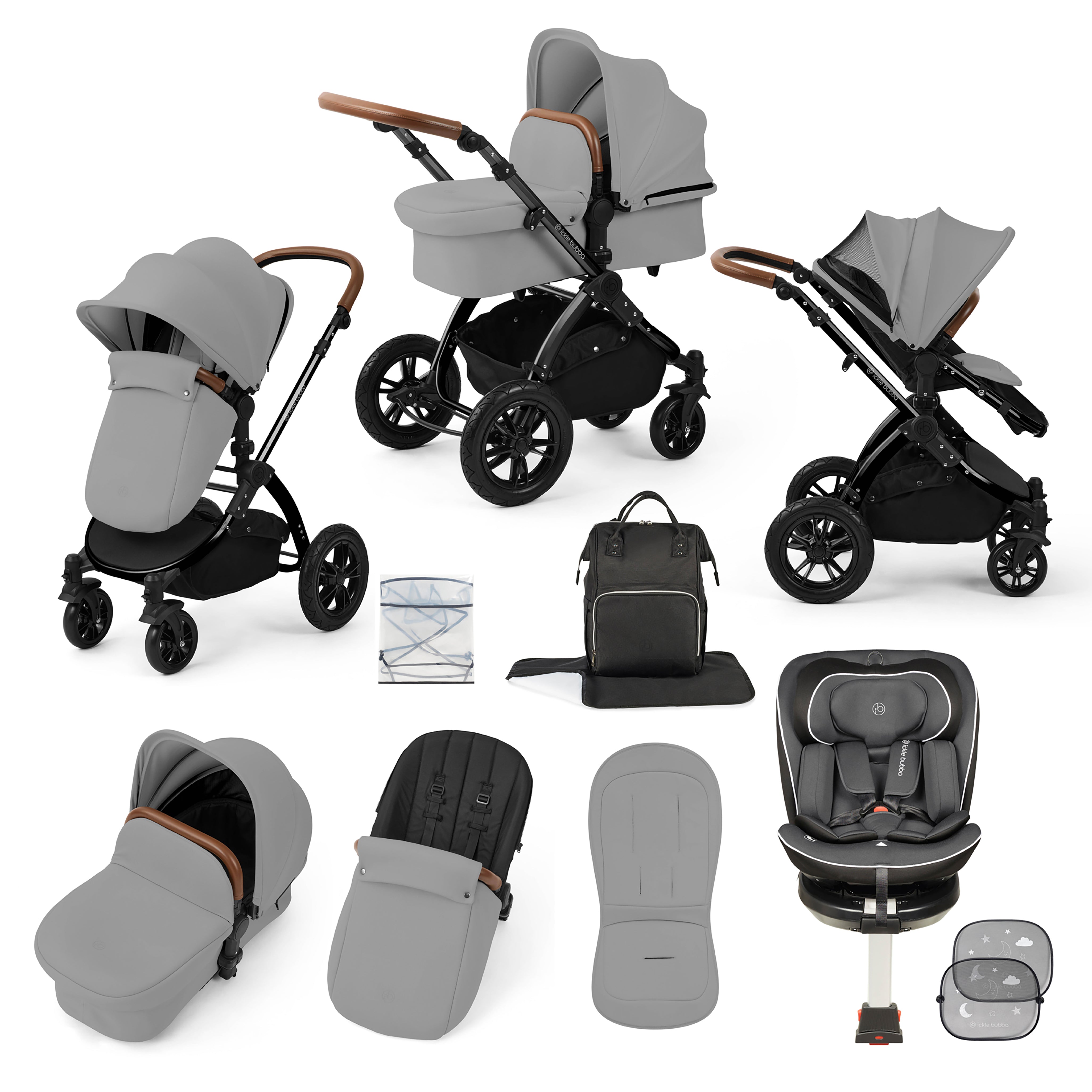 Stomp Luxe Travel Bundle with (Dark Grey) Radial i-Size Plus 360 Spin 40-150cm Isofix Car Seat