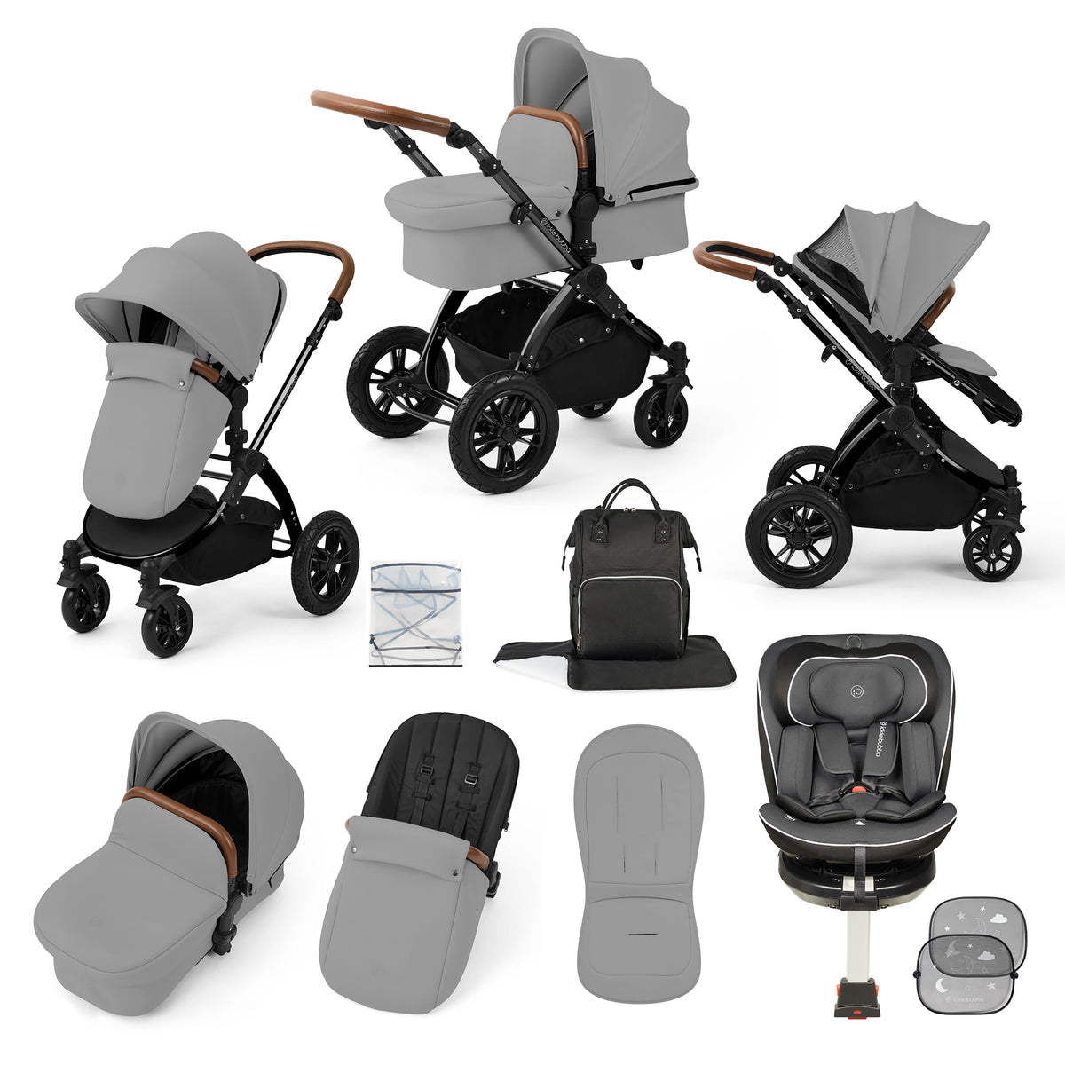Stomp Luxe Travel Bundle with (Dark Grey) Radial i-Size Plus 360 Spin 40-150cm Isofix Car Seat