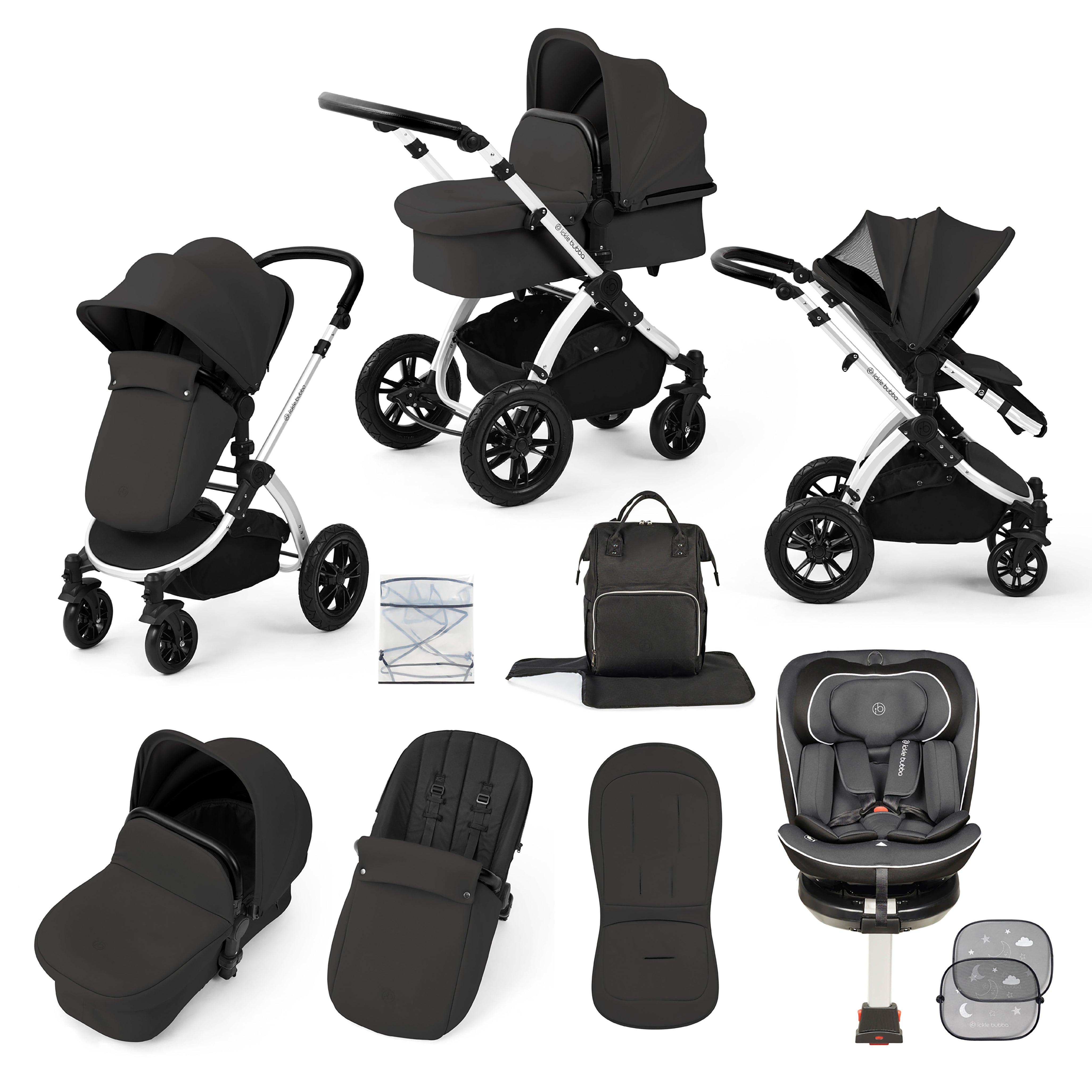 Stomp Luxe Travel Bundle with (Dark Grey) Radial i-Size Plus 360 Spin 40-150cm Isofix Car Seat
