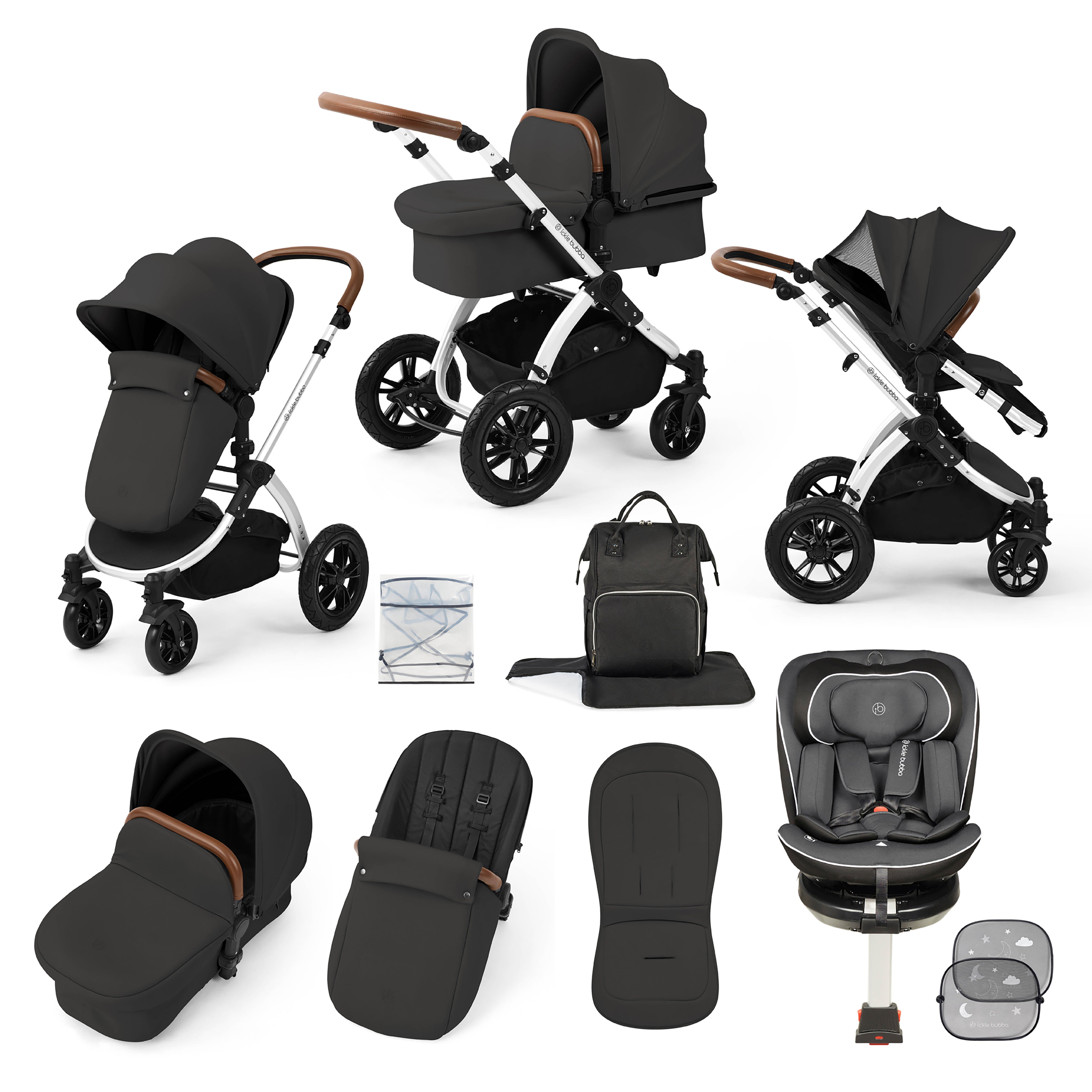 Stomp Luxe Travel Bundle with (Dark Grey) Radial i-Size Plus 360 Spin 40-150cm Isofix Car Seat