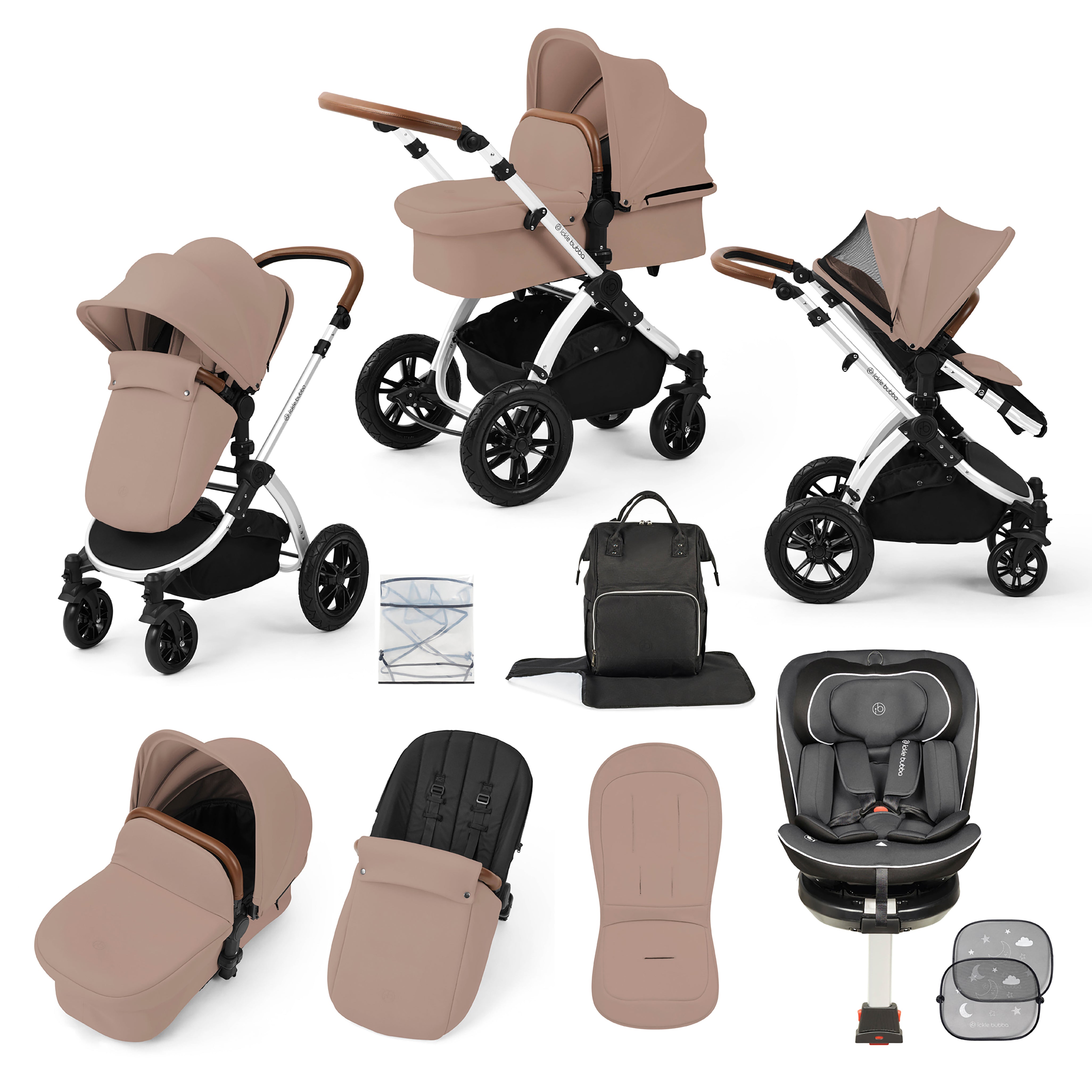 Stomp Luxe Travel Bundle with (Dark Grey) Radial i-Size Plus 360 Spin 40-150cm Isofix Car Seat