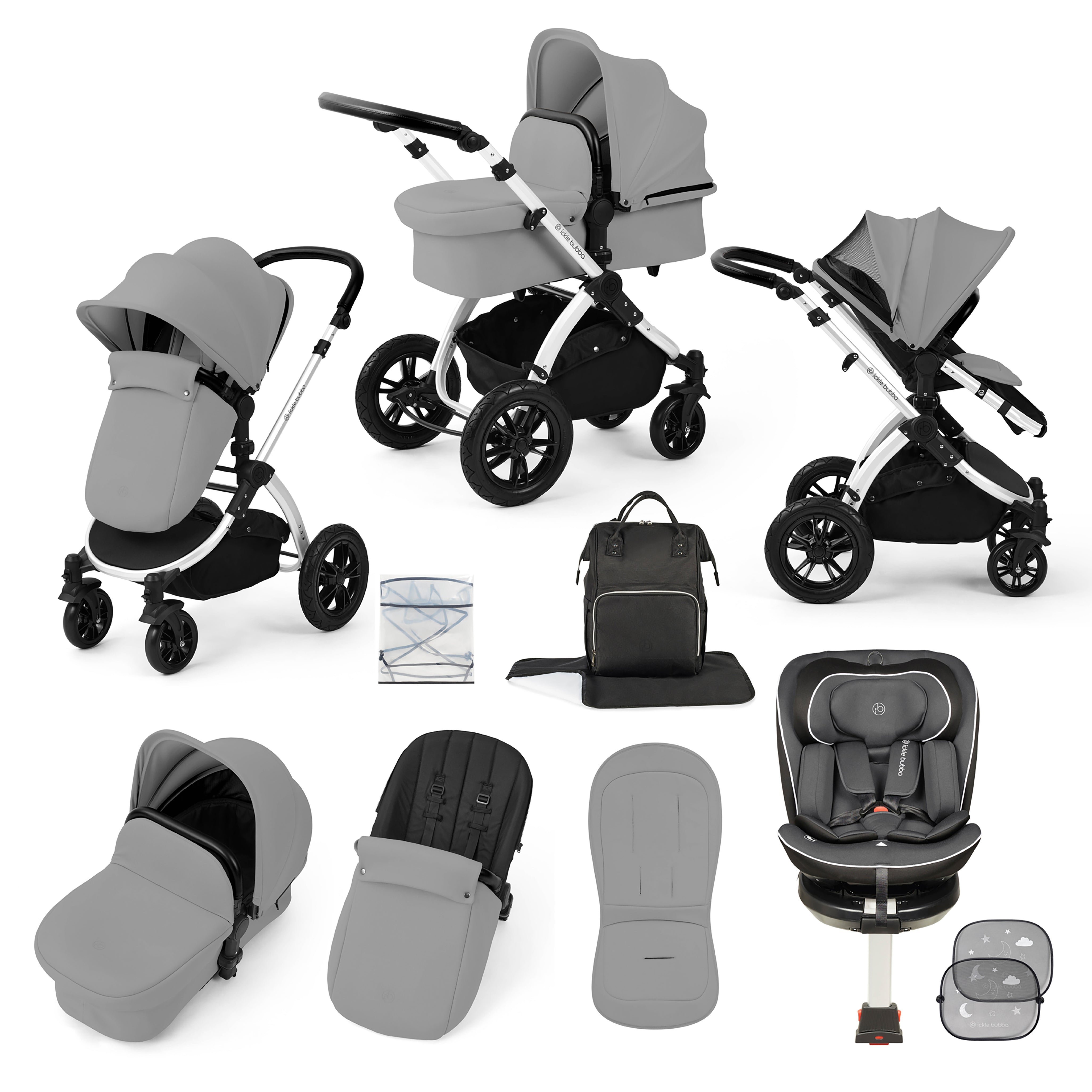 Stomp Luxe Travel Bundle with (Dark Grey) Radial i-Size Plus 360 Spin 40-150cm Isofix Car Seat