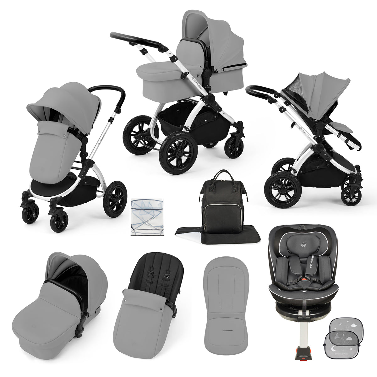 Stomp Luxe Travel Bundle with (Dark Grey) Radial i-Size Plus 360 Spin 40-150cm Isofix Car Seat