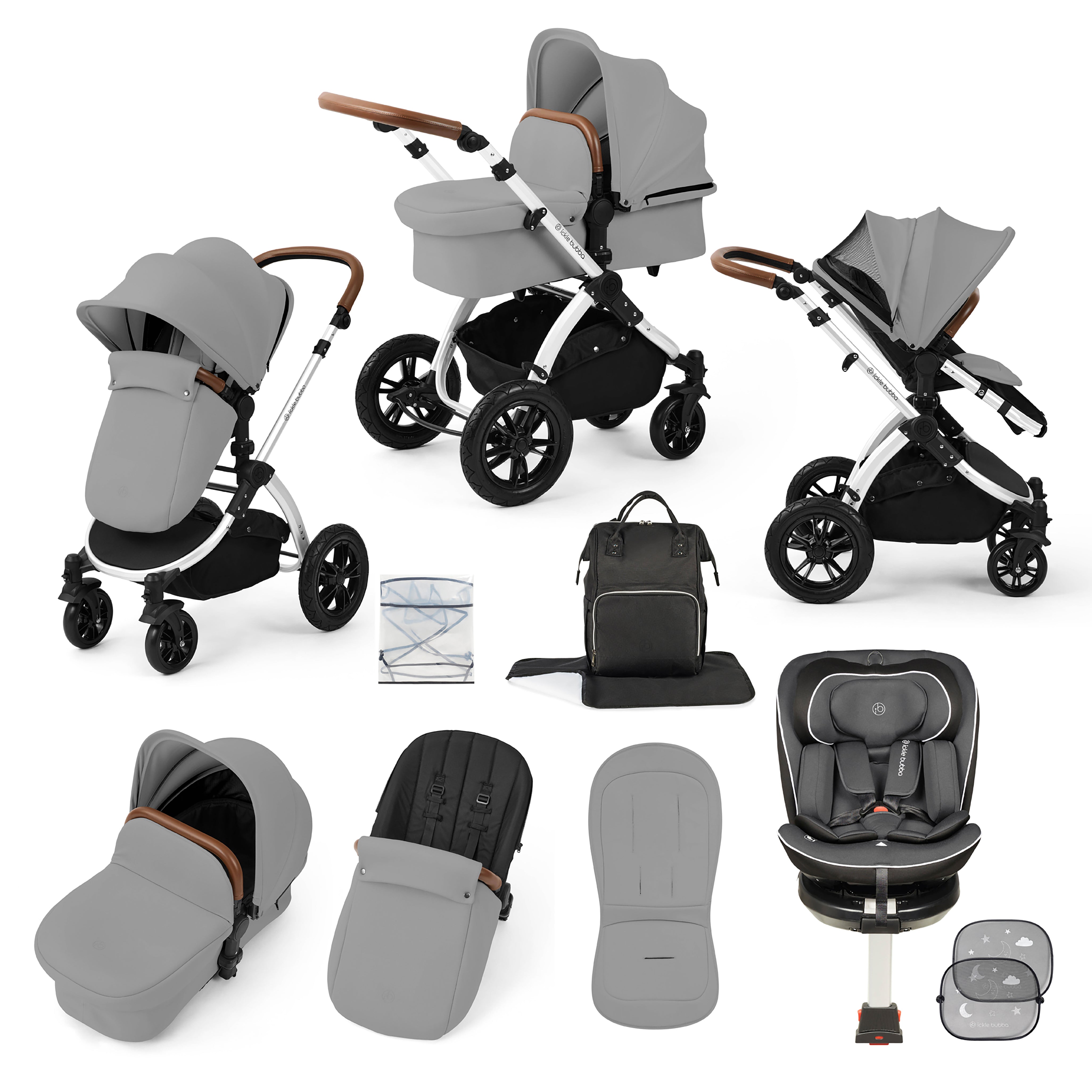 Stomp Luxe Travel Bundle with (Dark Grey) Radial i-Size Plus 360 Spin 40-150cm Isofix Car Seat