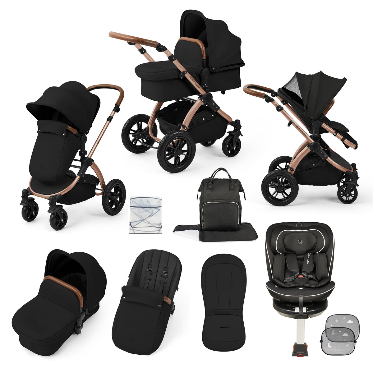 Stomp Luxe Travel Bundle with (Black) Radial i-Size Plus 360 Spin 40-150cm Isofix Car Seat