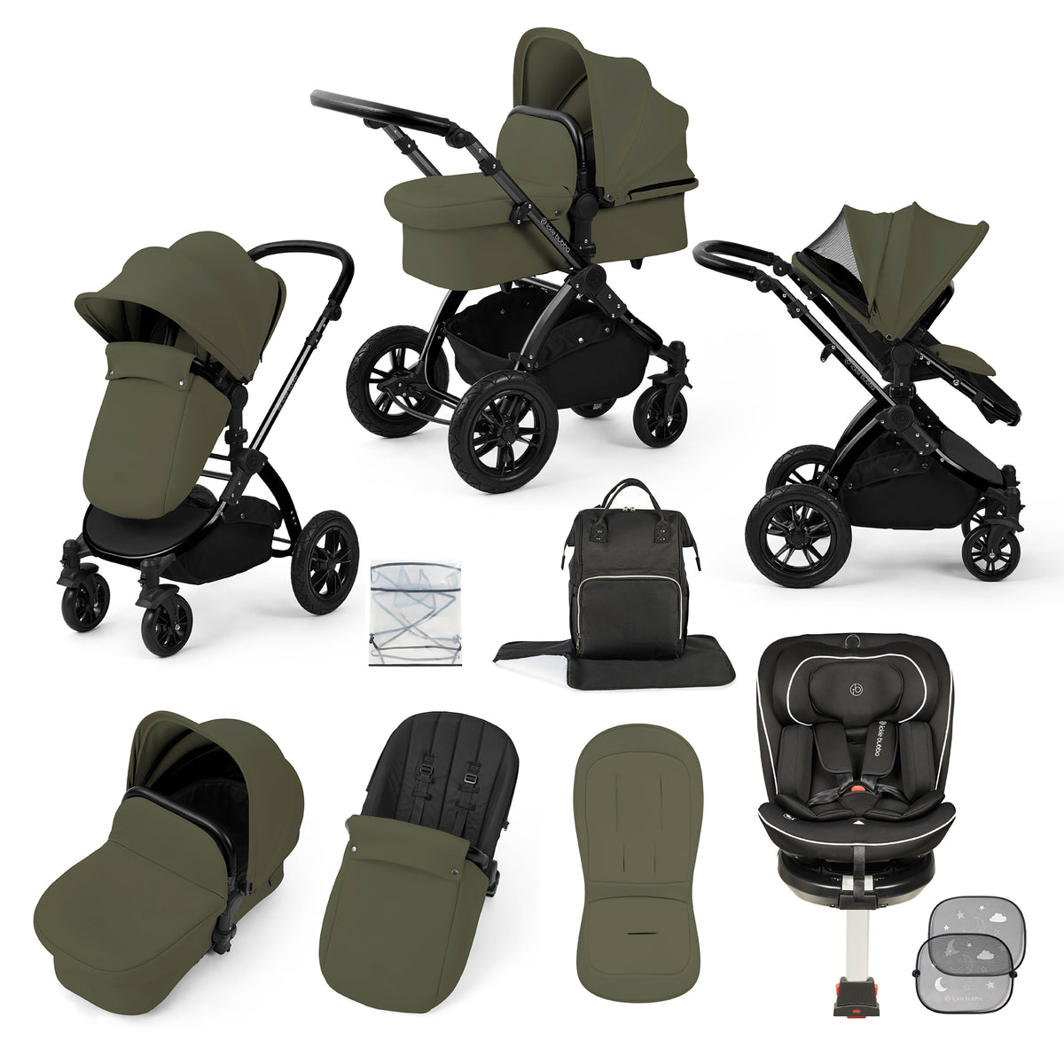 Stomp Luxe Travel Bundle with (Black) Radial i-Size Plus 360 Spin 40-150cm Isofix Car Seat