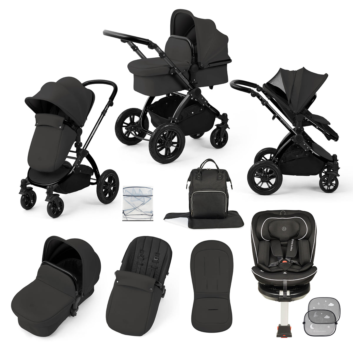 Stomp Luxe Travel Bundle with (Black) Radial i-Size Plus 360 Spin 40-150cm Isofix Car Seat