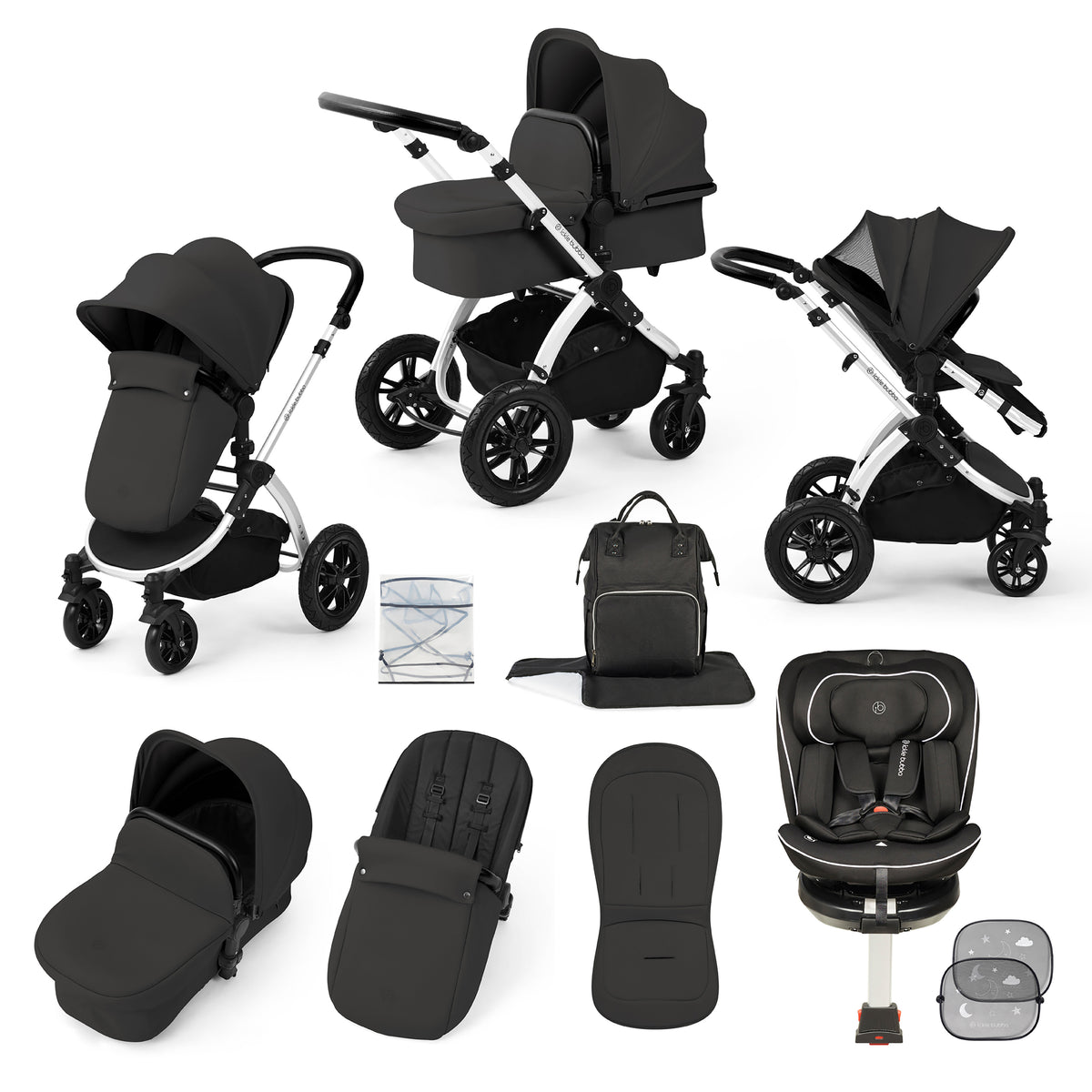 Stomp Luxe Travel Bundle with (Black) Radial i-Size Plus 360 Spin 40-150cm Isofix Car Seat