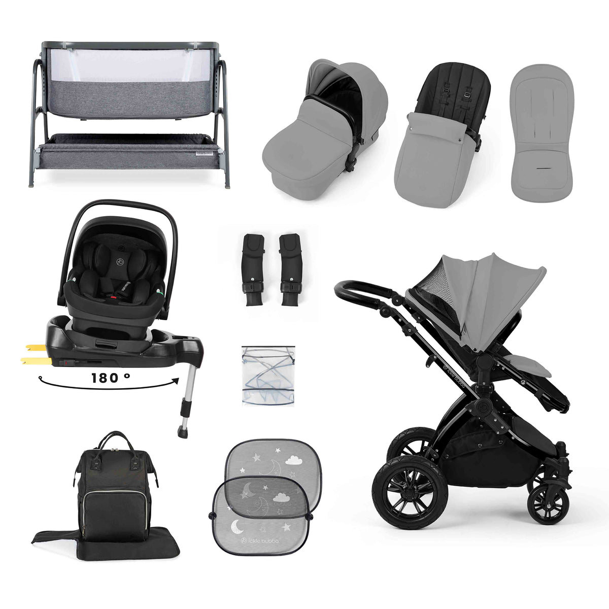 Stomp Luxe All-in-One 180° Spin I-Size Travel System With Isofix Base (Nimbus) and Bubba&Me