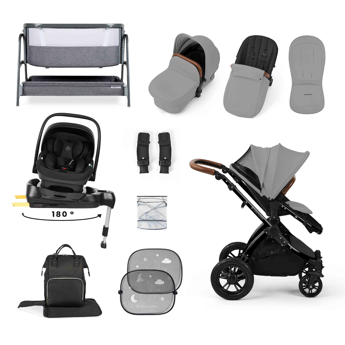 Stomp Luxe All-in-One 180° Spin I-Size Travel System With Isofix Base (Nimbus) and Bubba&Me