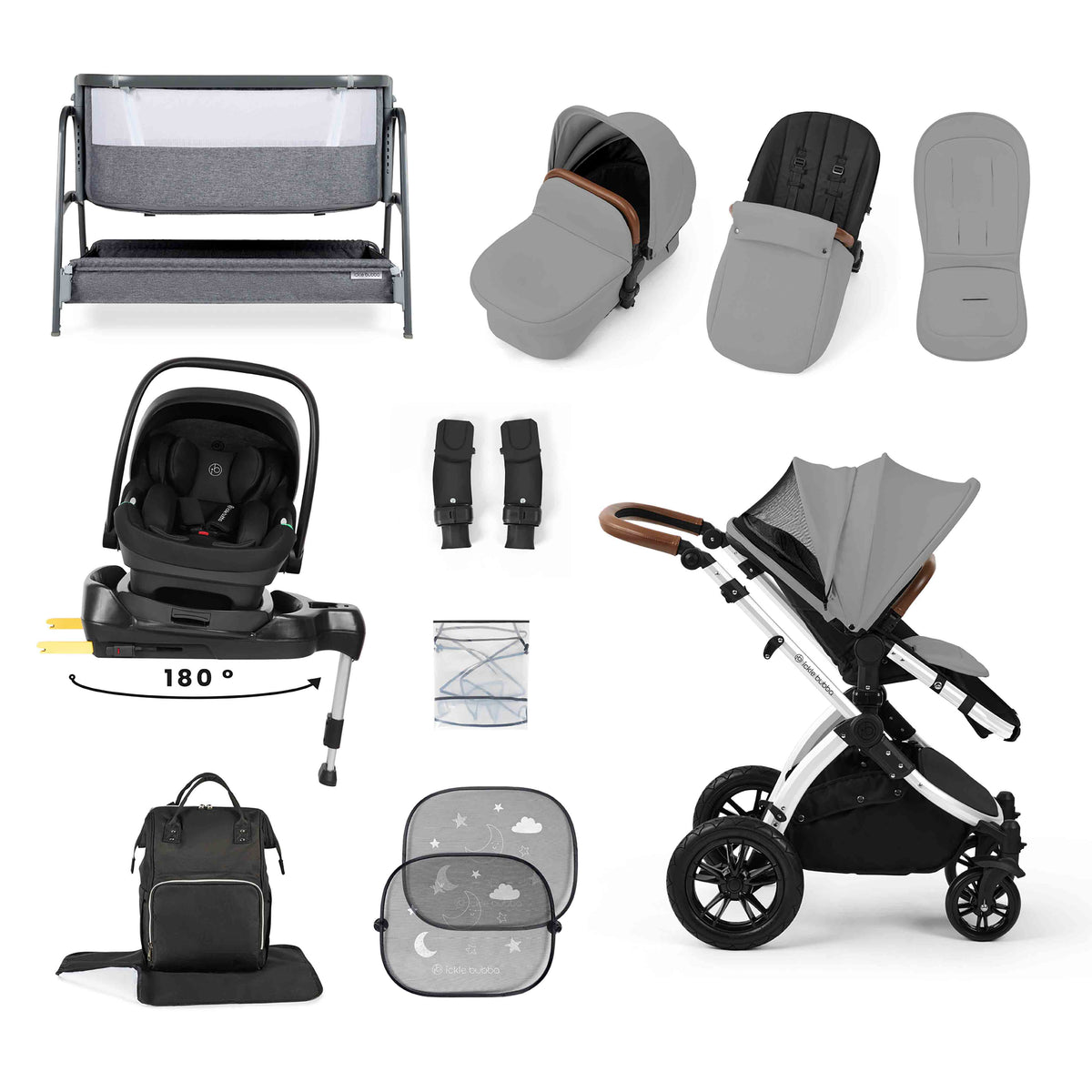 Stomp Luxe All-in-One 180° Spin I-Size Travel System With Isofix Base (Nimbus) and Bubba&Me
